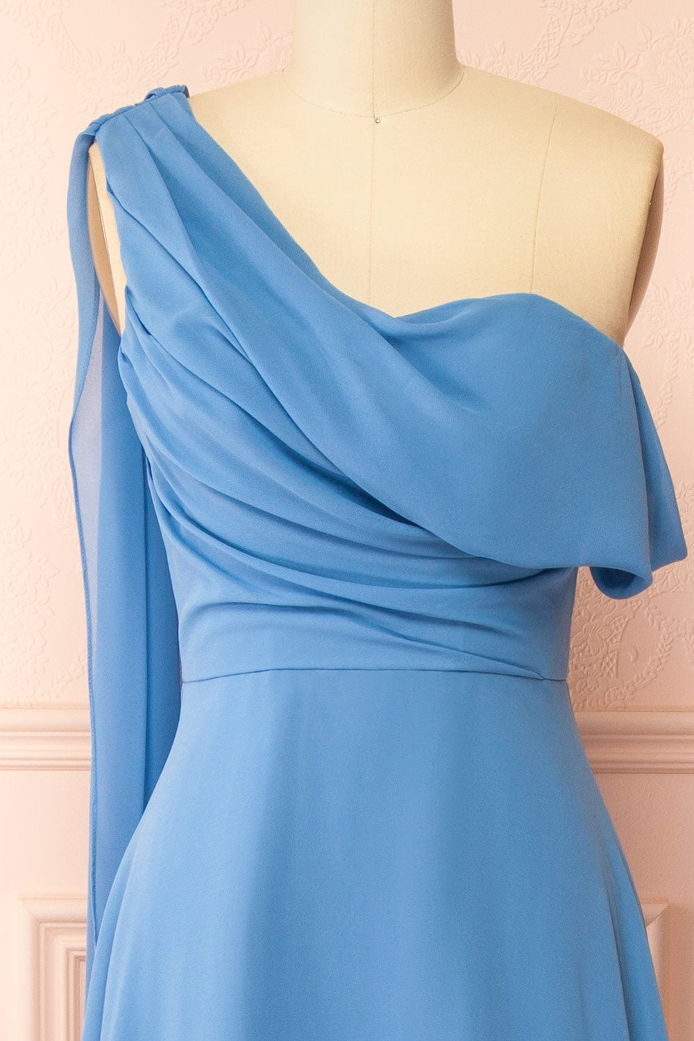 Zorua Blue | One-Shoulder Maxi Dress with Cape Sleeve