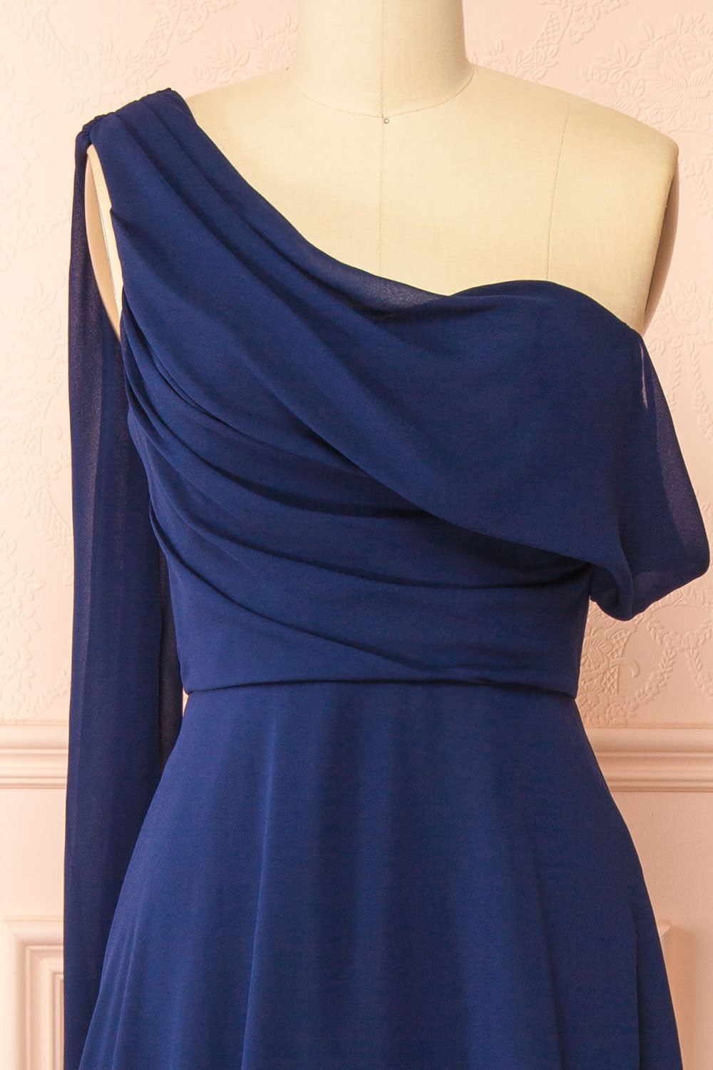 Zorua Navy | One-Shoulder Maxi Dress with Cape Sleeve