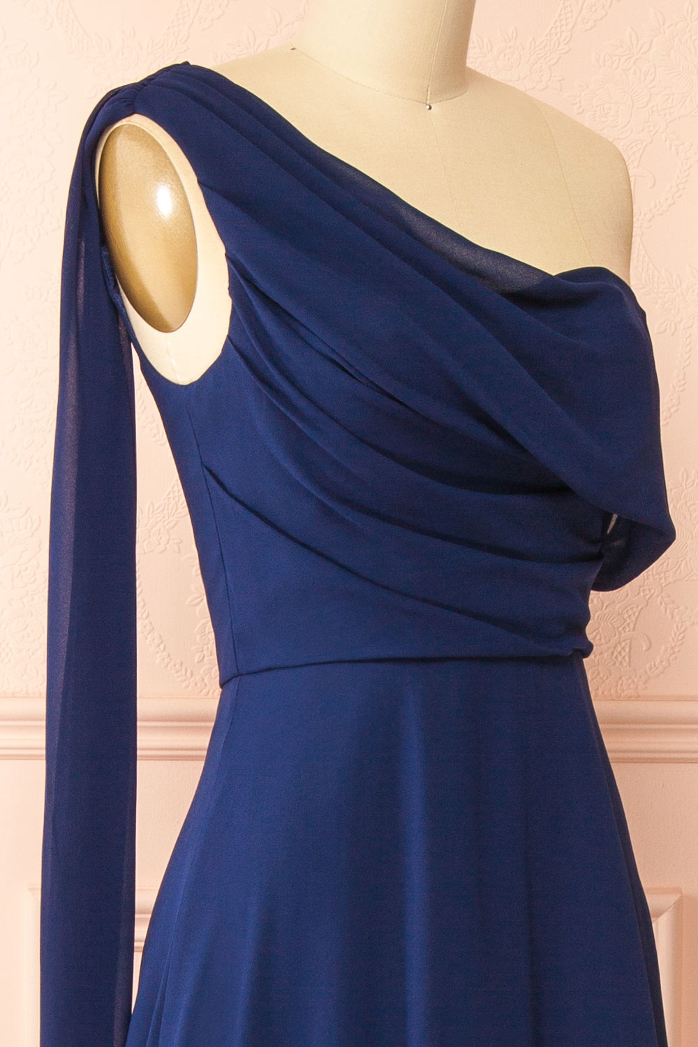 Zorua Navy | One-Shoulder Maxi Dress with Cape Sleeve