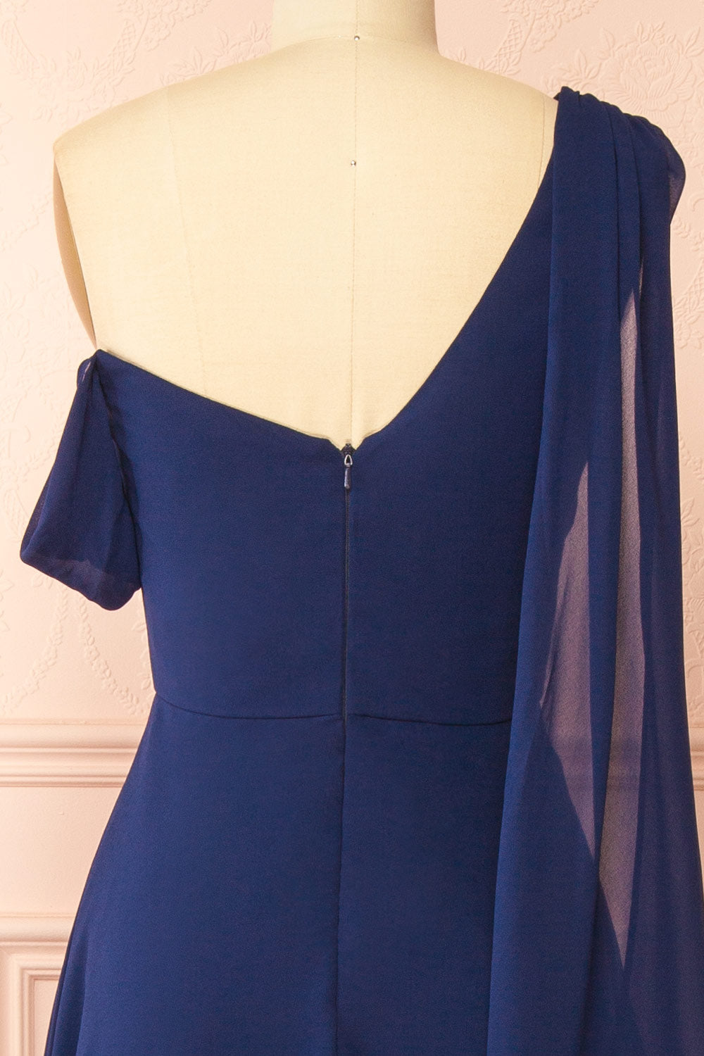 Zorua Navy | One-Shoulder Maxi Dress with Cape Sleeve