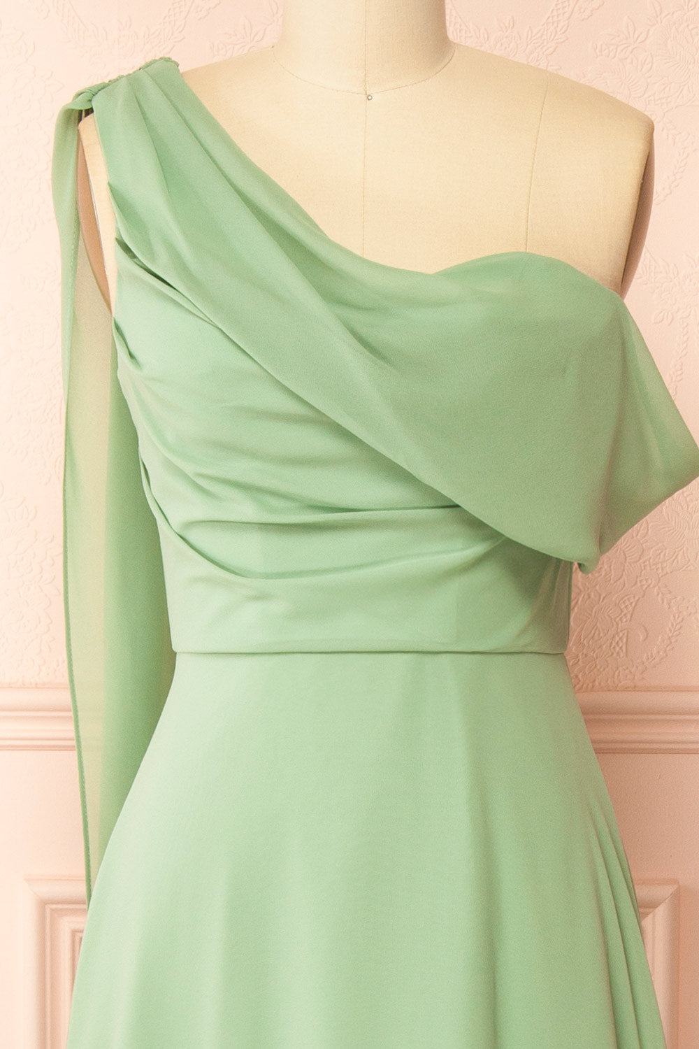 Zorua Sage | One-Shoulder Maxi Dress with Cape Sleeve