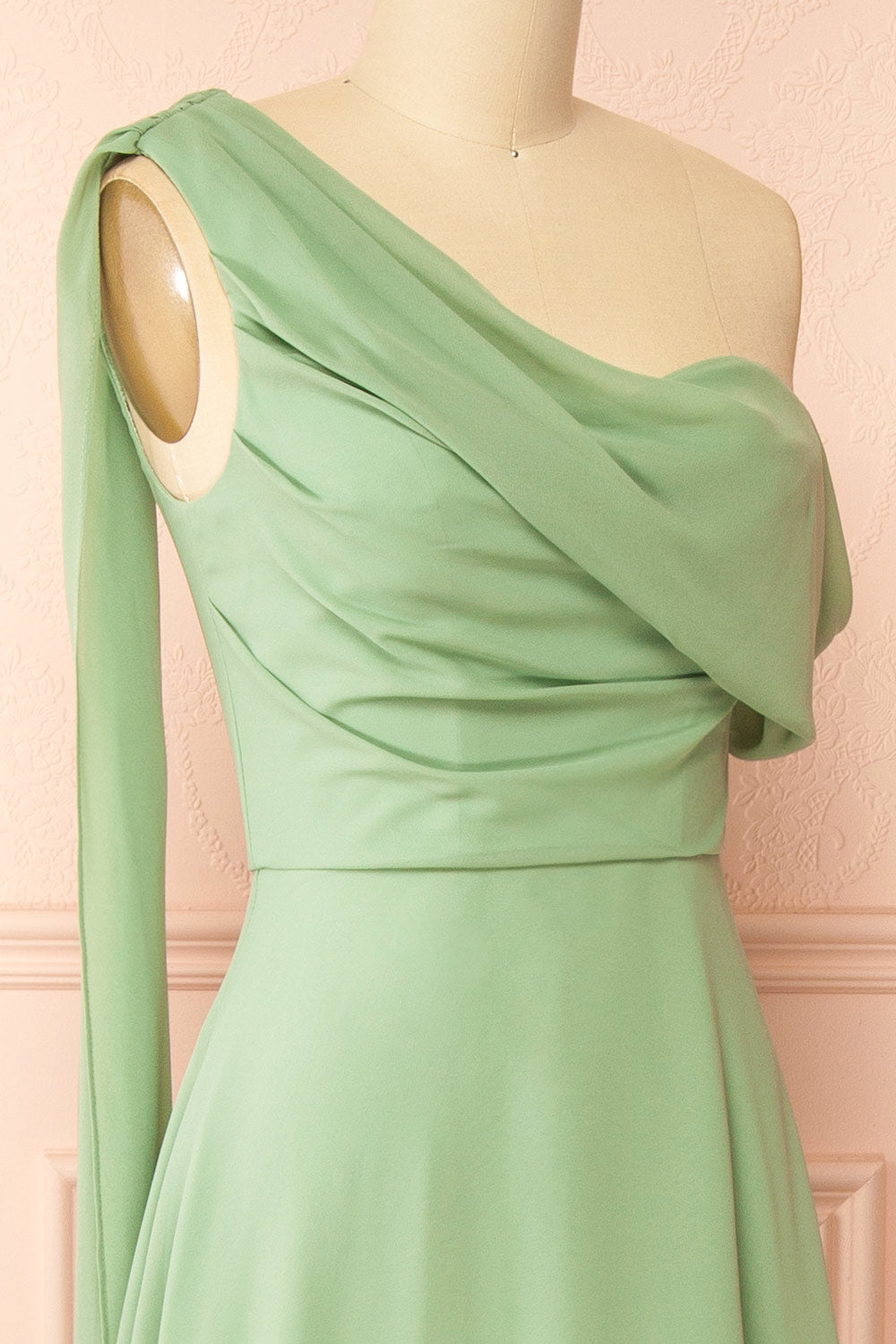 Zorua Sage | One-Shoulder Maxi Dress with Cape Sleeve