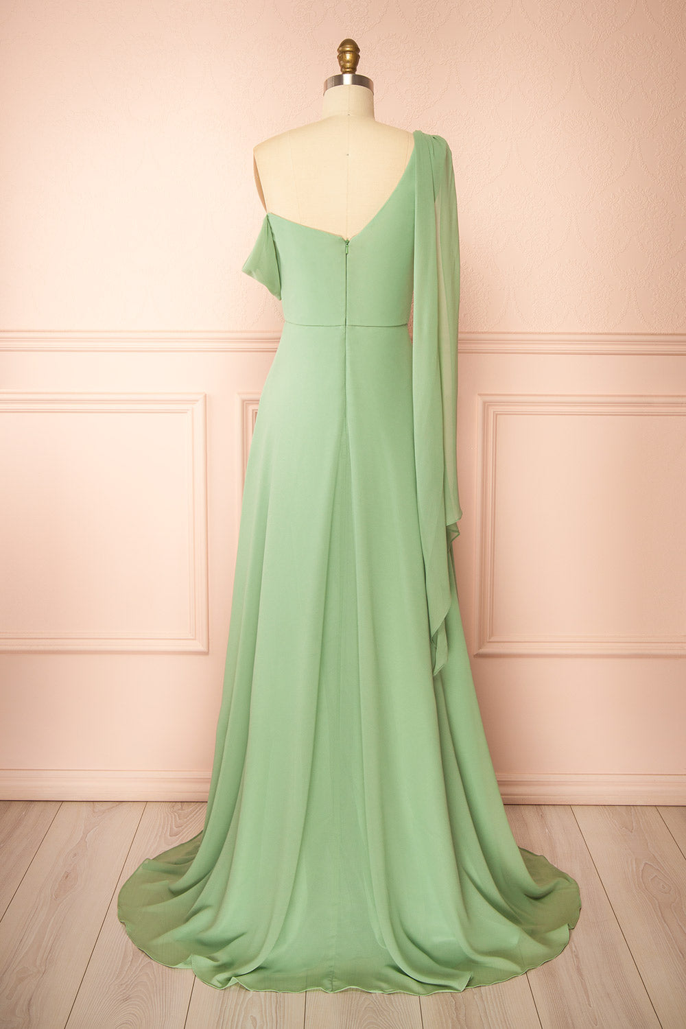 Zorua Sage | One-Shoulder Maxi Dress with Cape Sleeve