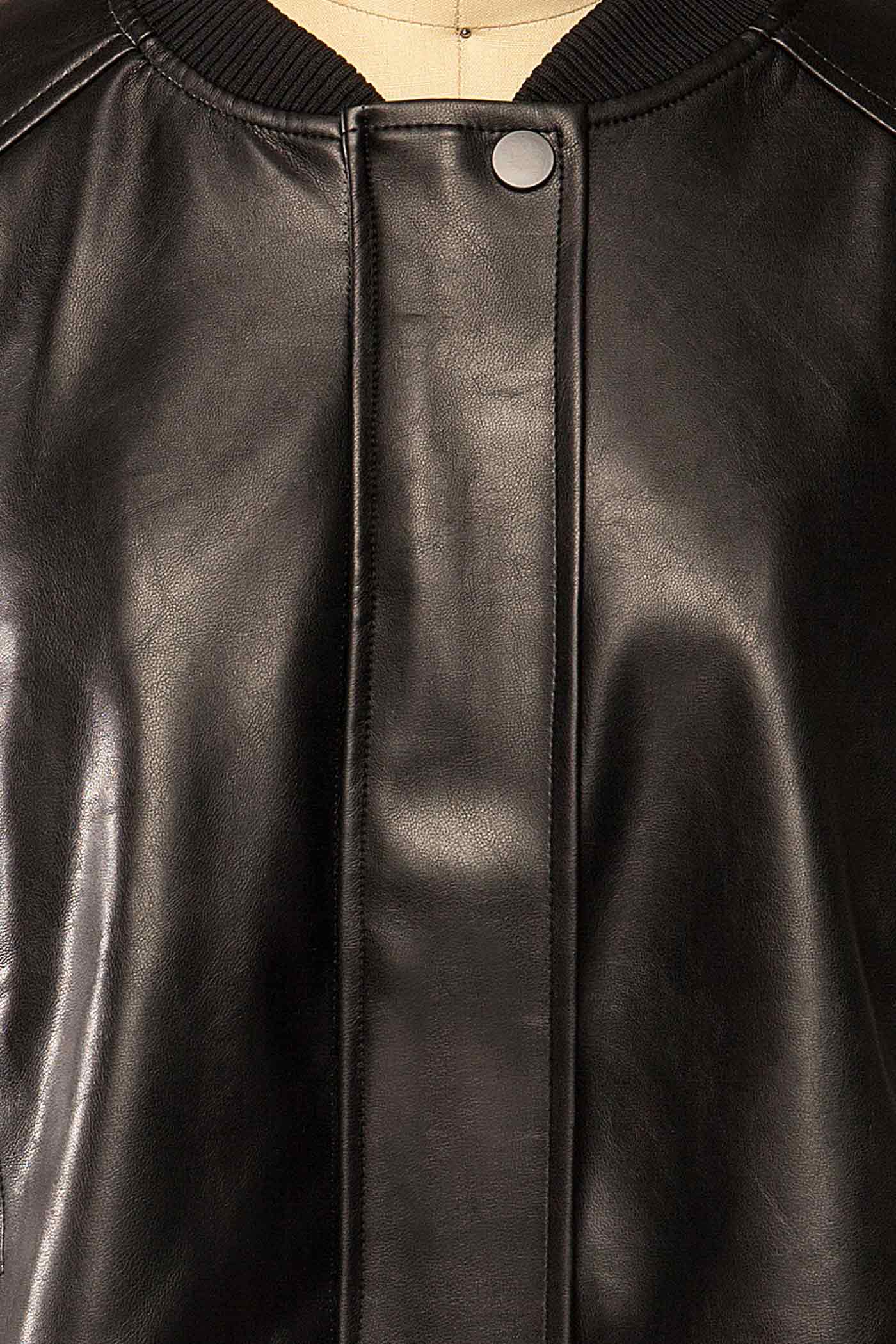 fabric view of Zottegem Black Faux-Leather Cropped Jacket at La petite garçonne