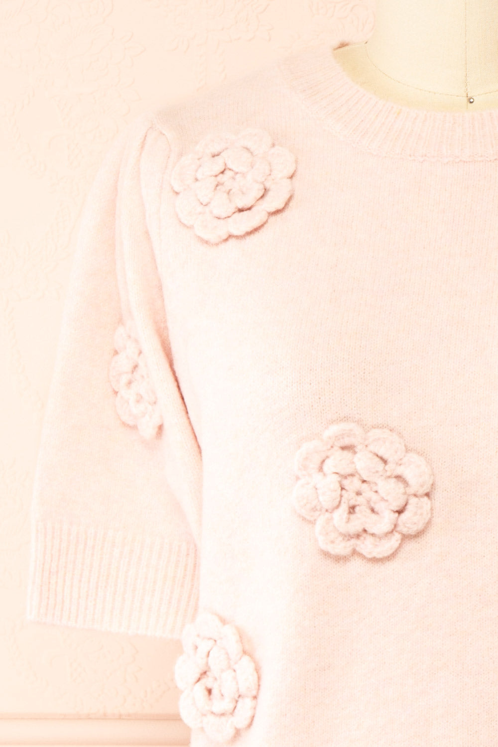 Zuniki Pink Knit Top with Crochet Flowers | Boutique 1861 front