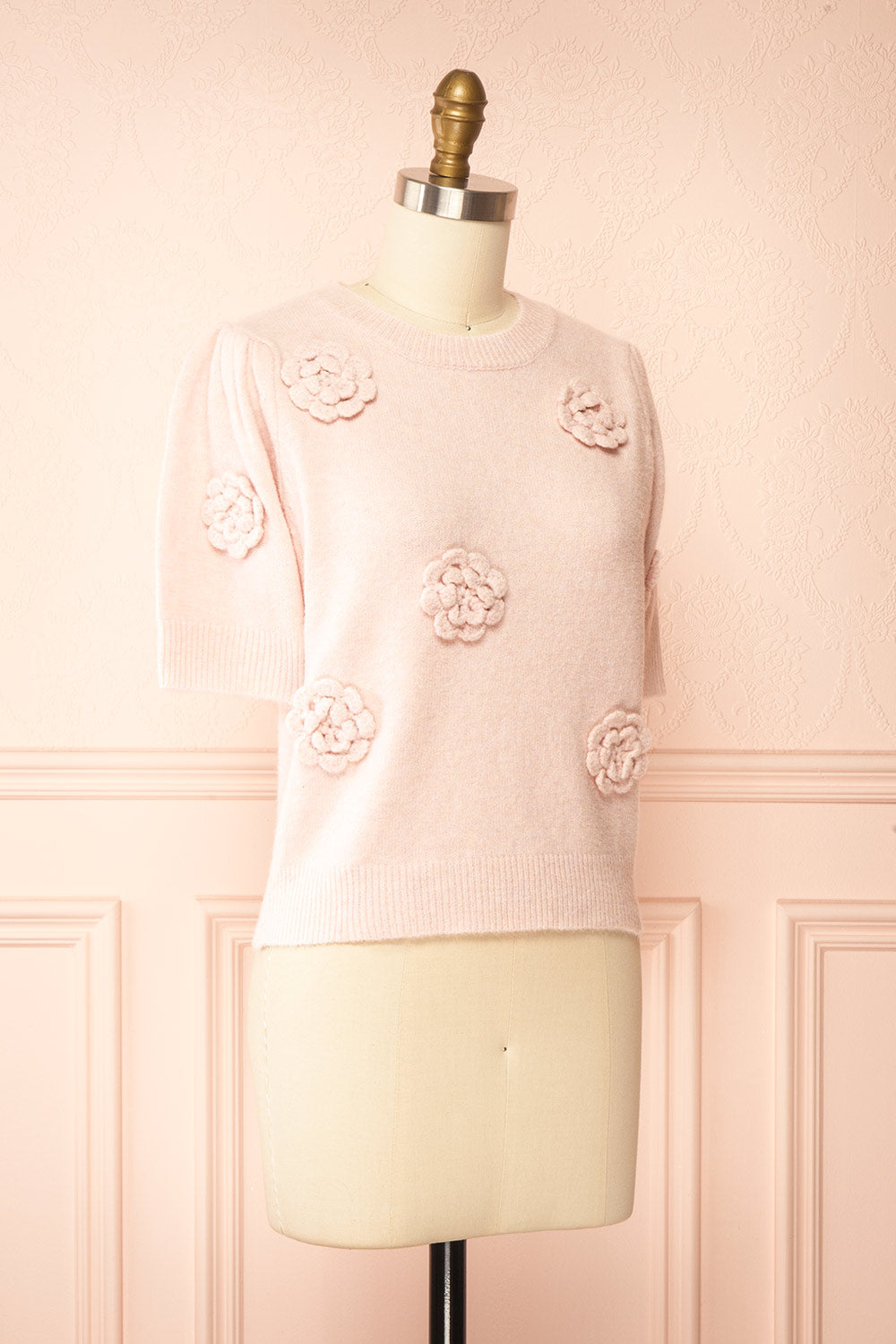 Zuniki Pink Knit Top with Crochet Flowers | Boutique 1861 side view