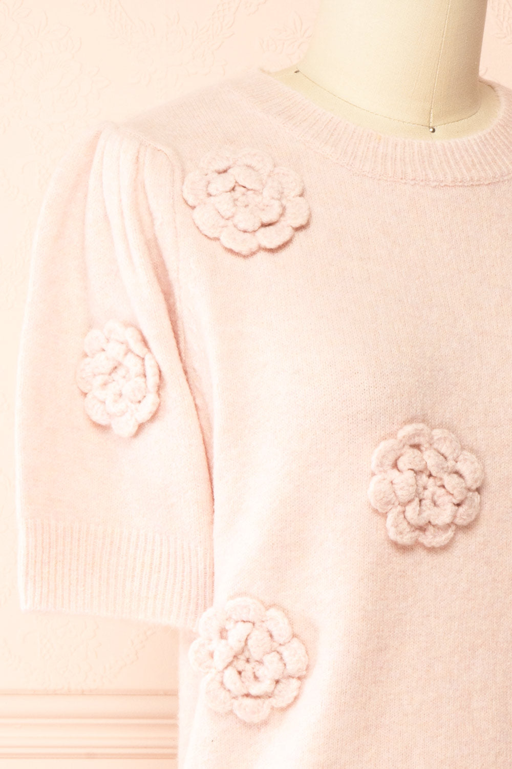 Zuniki Pink Knit Top with Crochet Flowers | Boutique 1861 sid
