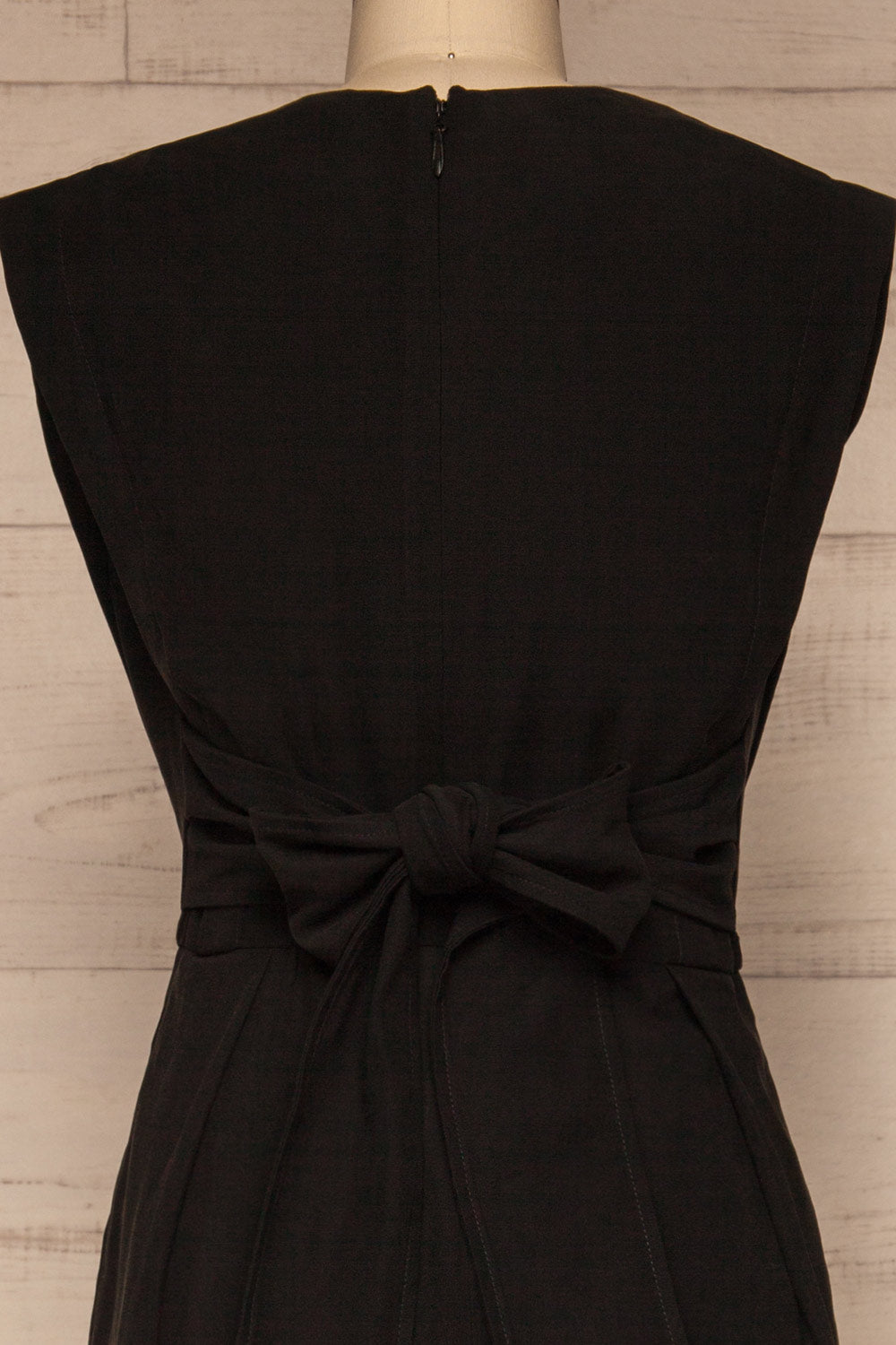 Aase Black V Neck Straight Leg Jumpsuit | La petite garçonne back close-up