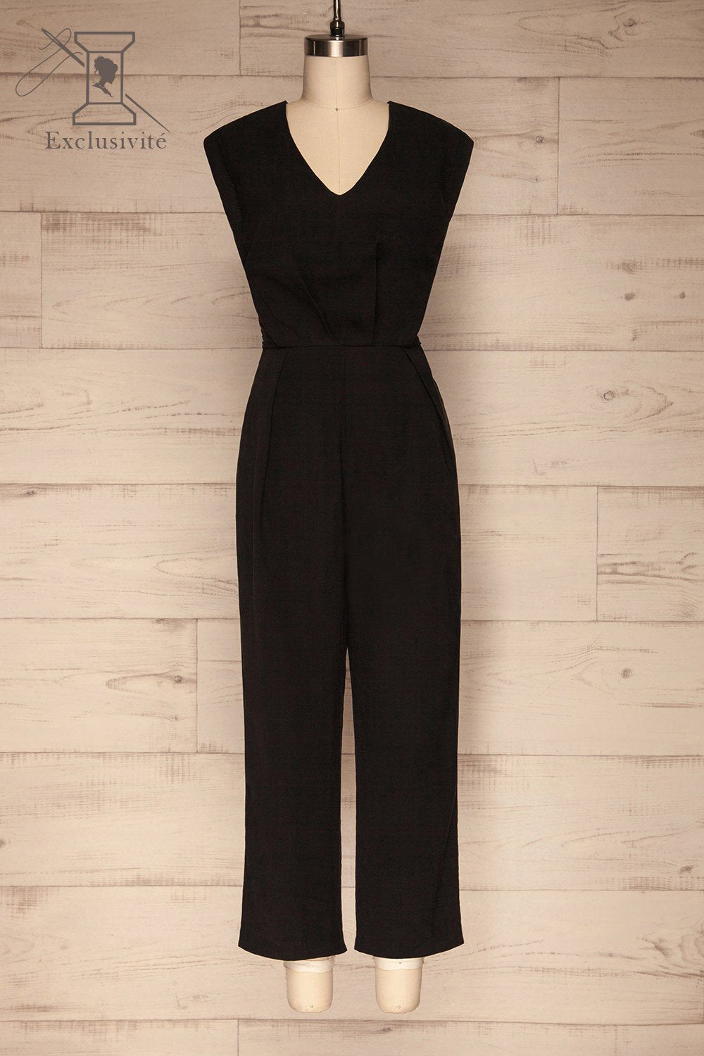 Aase Black V Neck Straight Leg Jumpsuit | La petite garçonne front