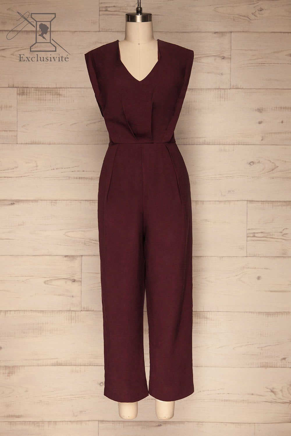 Aase Burgundy V Neck Straight Leg Jumpsuit | La petite garçonne front