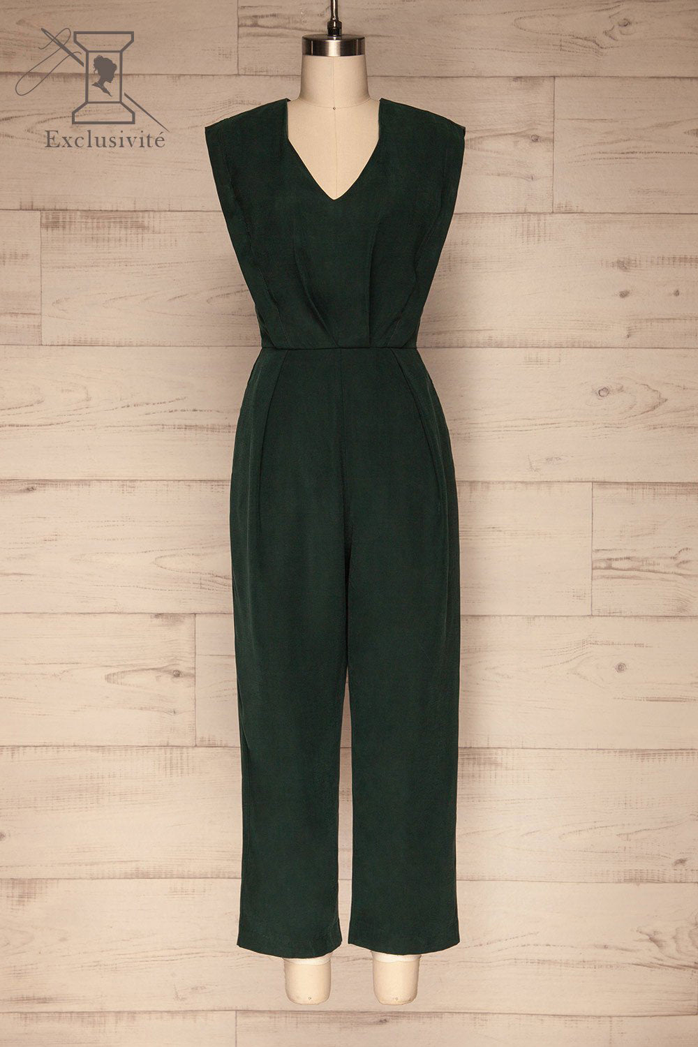 Aase Emerald V Neck Straight Leg Jumpsuit | La petite garçonne front
