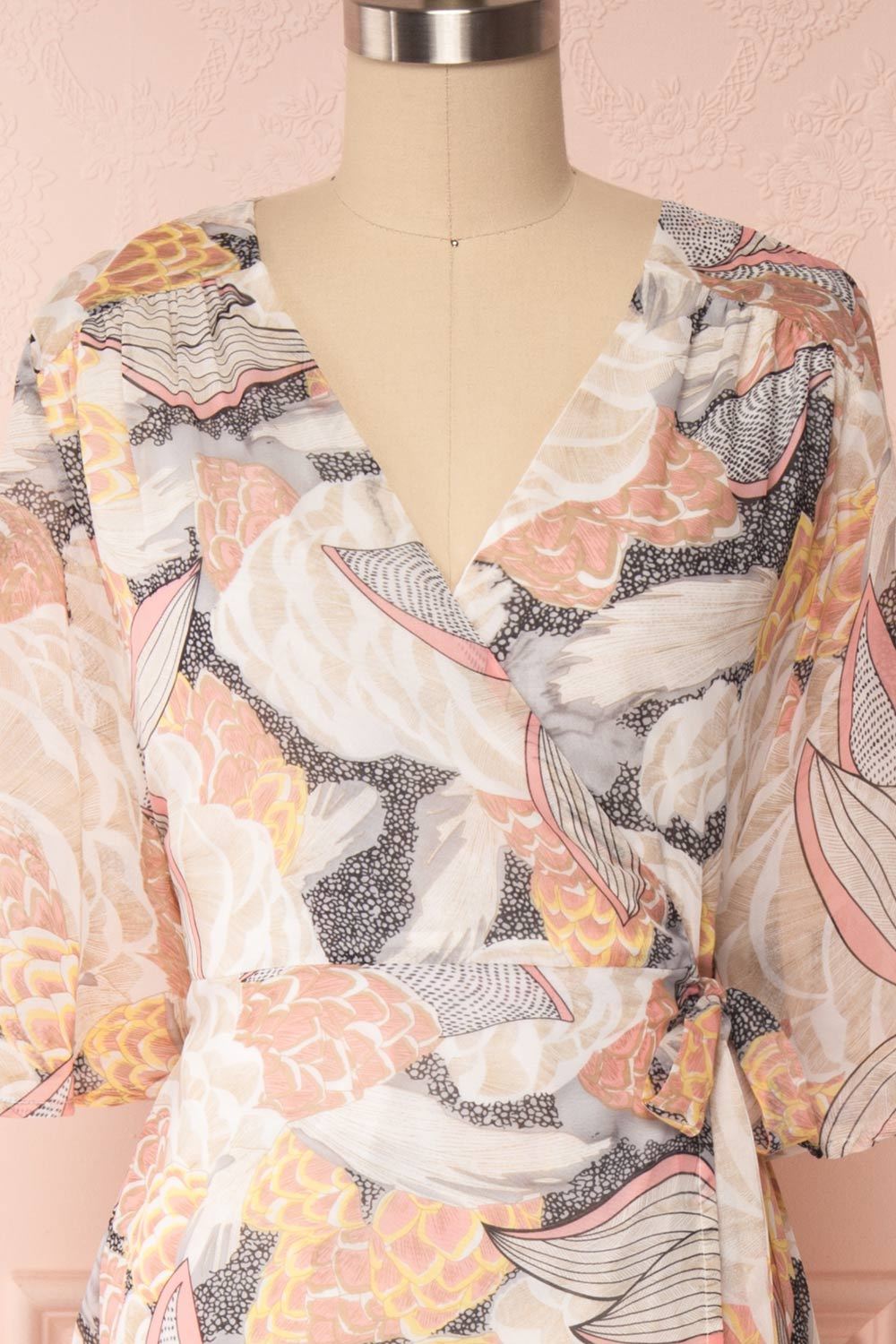 Abhaya Beige Patterned Maxi Wrap Dress front view | Boutique 1861