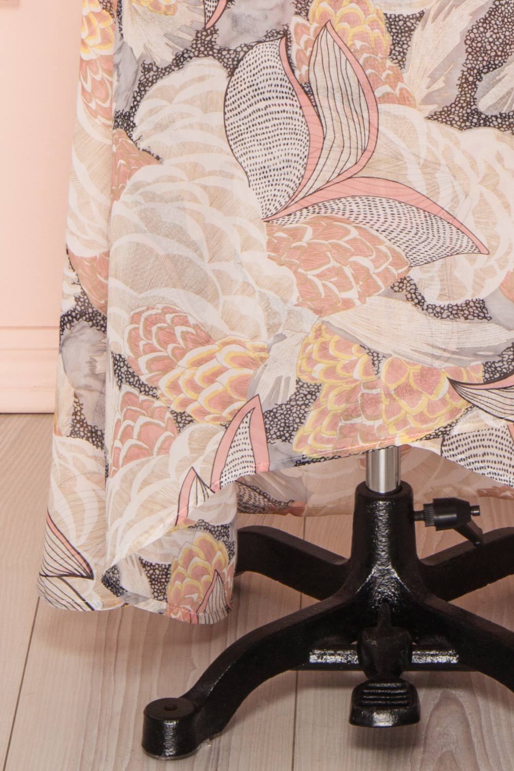 Abhaya Beige Patterned Maxi Wrap Dress bottom | Boutique 1861