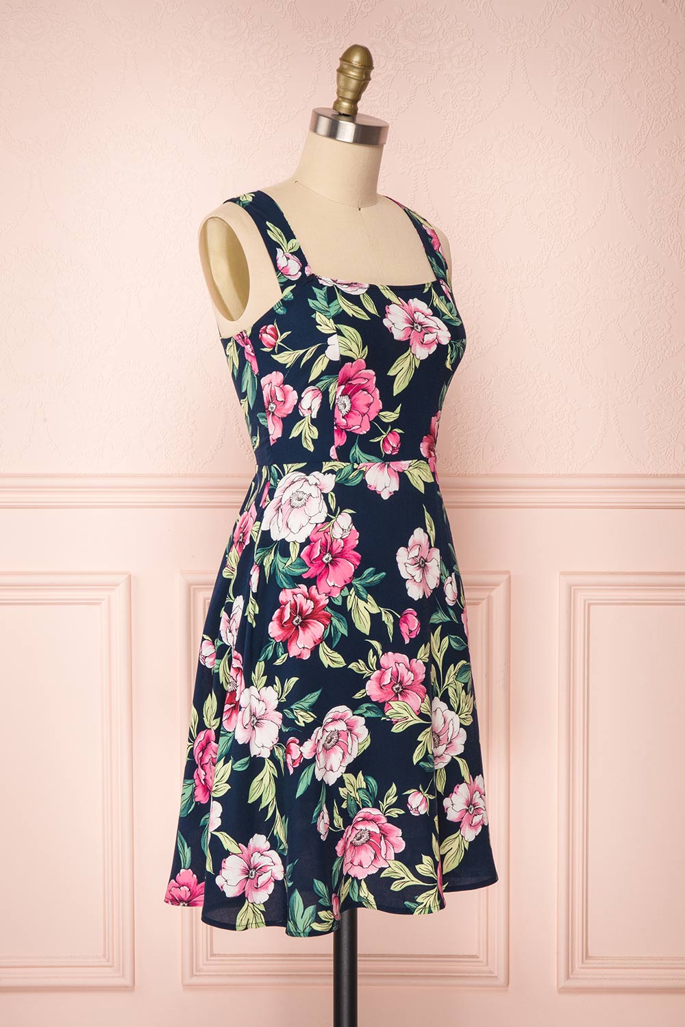 Abymes Navy Blue Floral A-Line Summer Dress | Boutique 1861 3