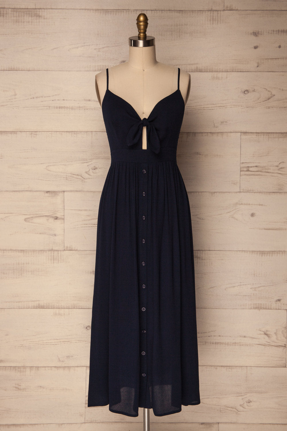 Acate Navy Button-Up A-Line Midi Summer Dress | La Petite Garçonne 1