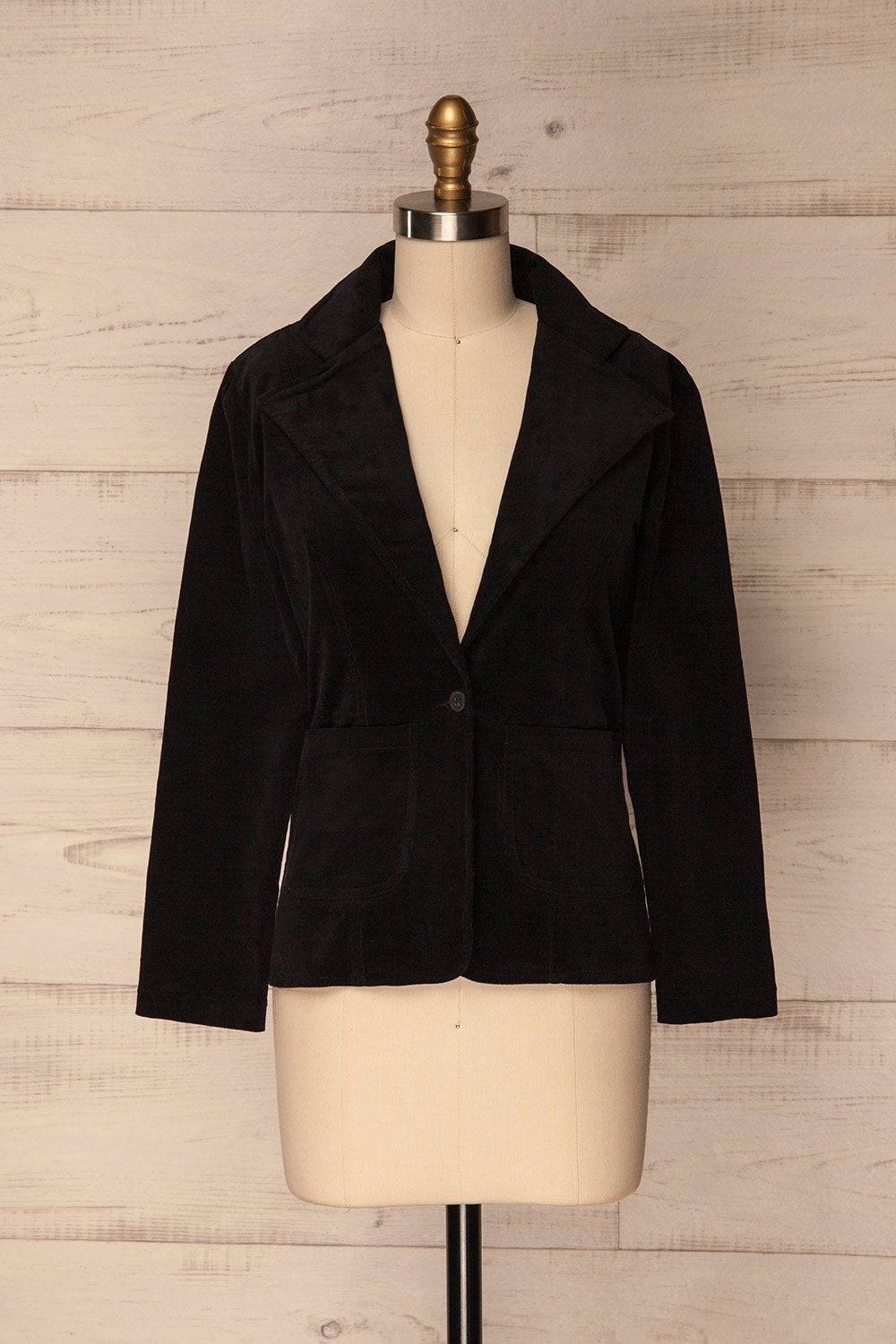 Acquerino Black Corduroy Tailored Blazer | La petite garçonne front view