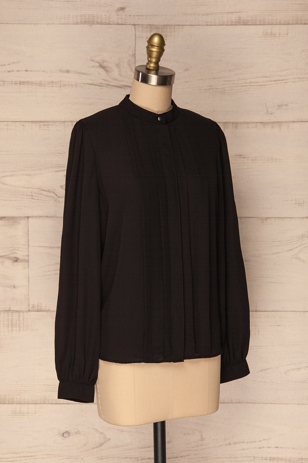 Acton Night Black Pleated Button Down Shirt | La Petite Garçonne 3