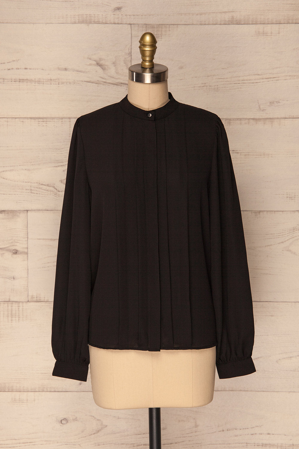 Acton Night Black Pleated Button Down Shirt | La Petite Garçonne 1