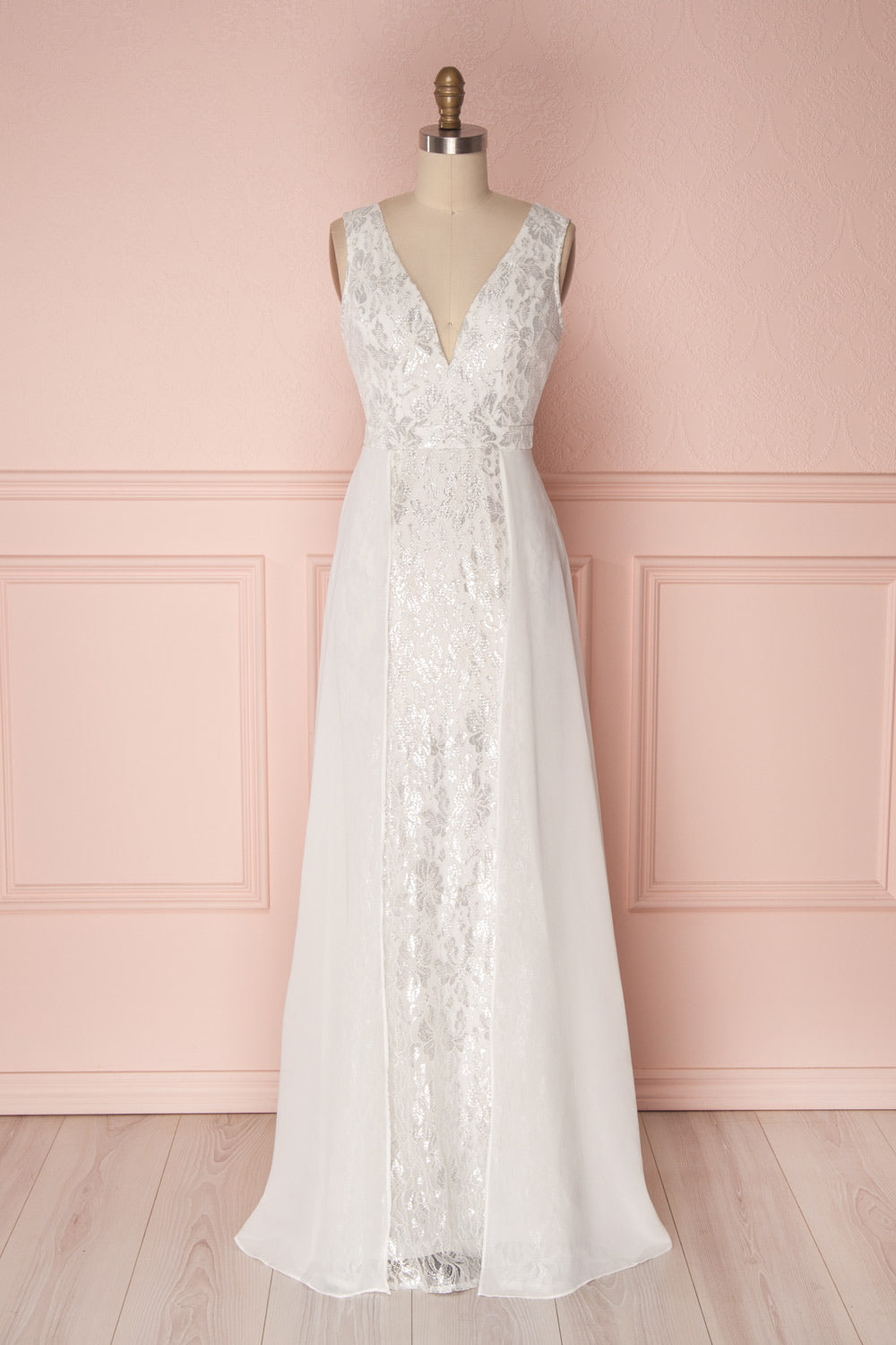 Adalgisa White & Silvery Lace Mermaid Bridal Dress | Boudoir 1861 4