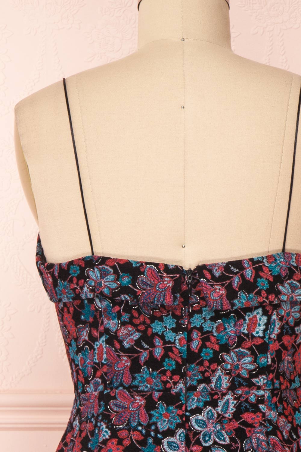 Adamina Black Floral Dress | Robe Fleurie back close up | Boutique 1861