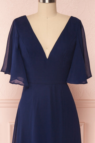 Adelphia Navy Blue Chiffon Maxi Prom Dress  | FRONT CLOSE UP | Boutique 1861