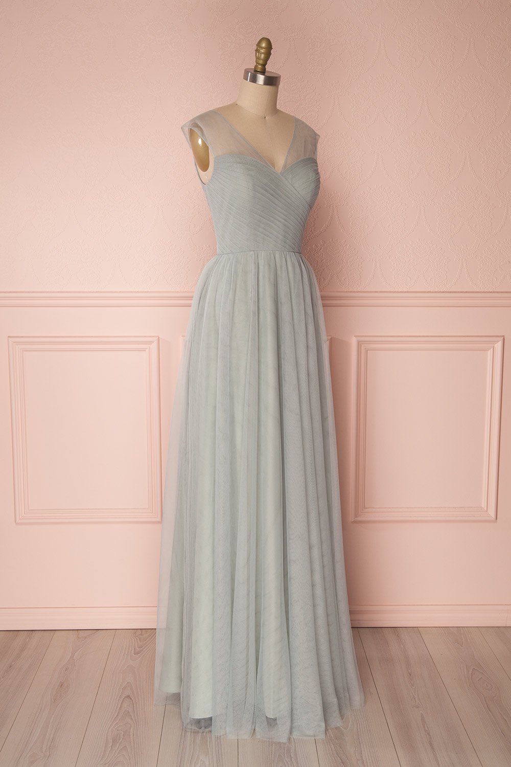 Adifa Eucalyptus Sage Net Tulle Sleeveless A-Line Gown | Boudoir 1861 4