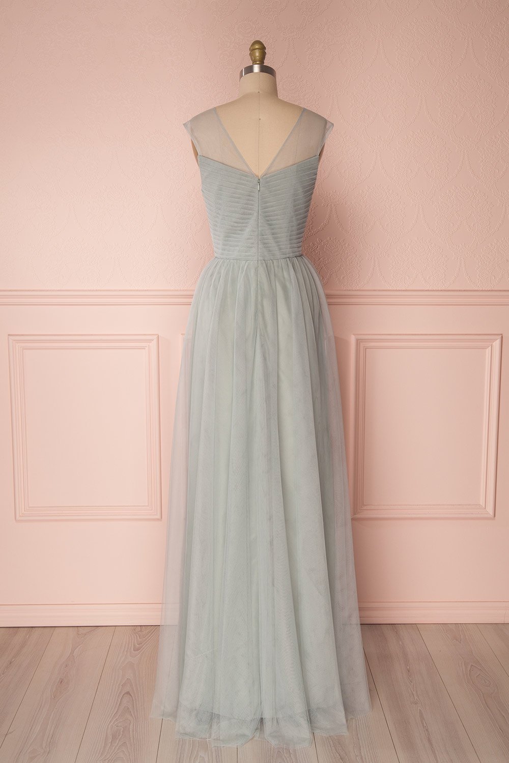 Adifa Eucalyptus Sage Net Tulle Sleeveless A-Line Gown | Boudoir 1861 6