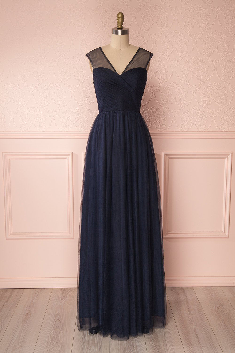 Adifa Navy Net Tulle Sleeveless A-Line Gown | Boudoir 1861 front