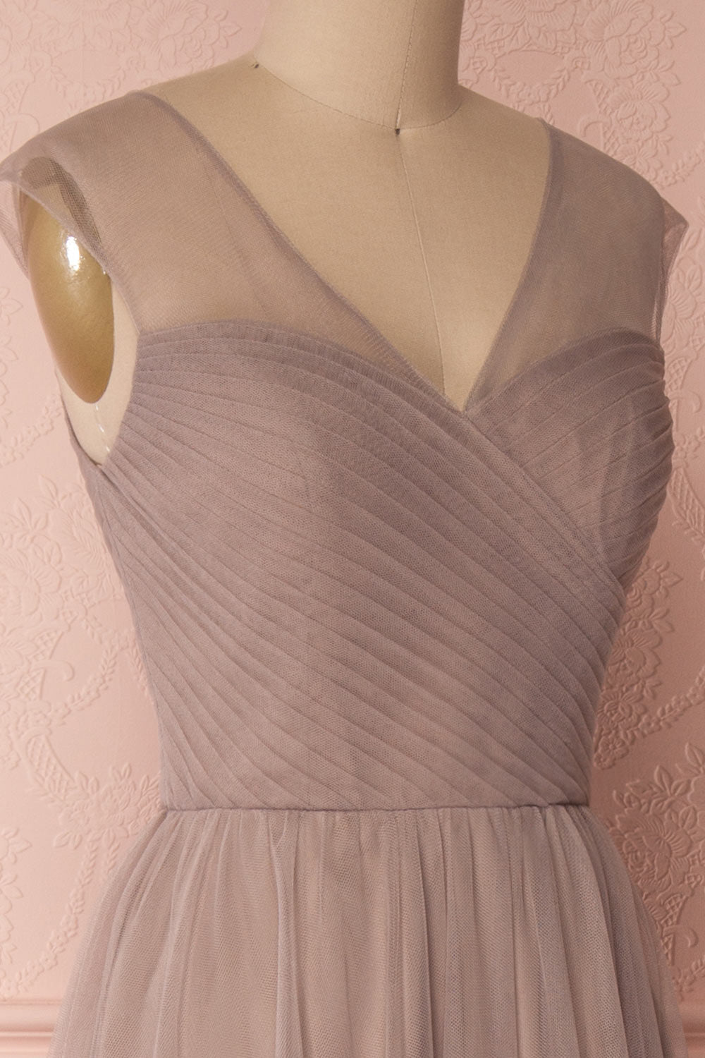 Adifa Sand Taupe Net Tulle Sleeveless A-Line Gown | Boudoir 1861 5