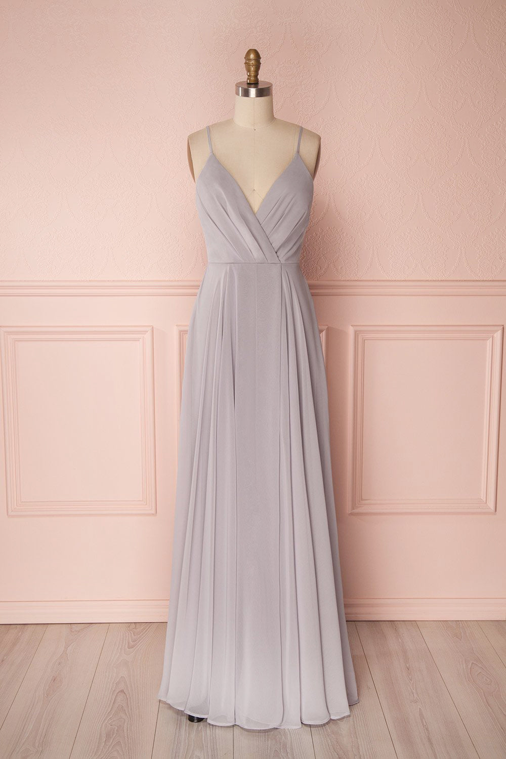 Aelis Grey Pleated Plunging V-Neckline Gown | Boudoir 1861 plus