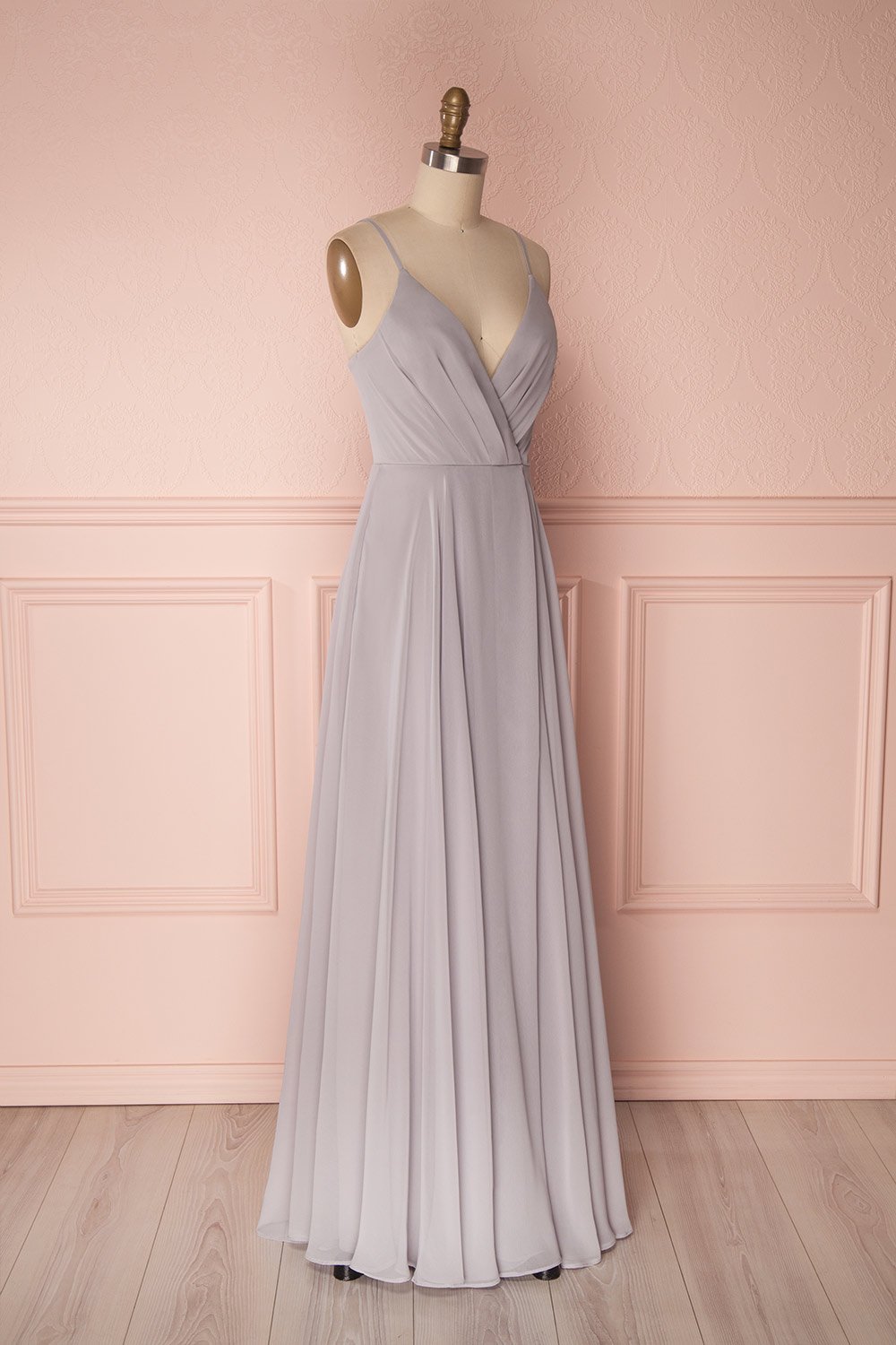 Aelis Grey Chiffon Pleated Plunging V-Neckline Gown | Boudoir 1861 4