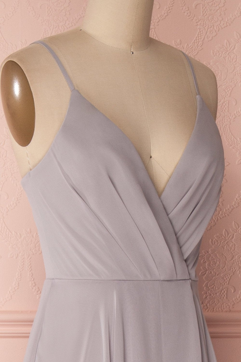 Aelis Grey Chiffon Pleated Plunging V-Neckline Gown | Boudoir 1861 5