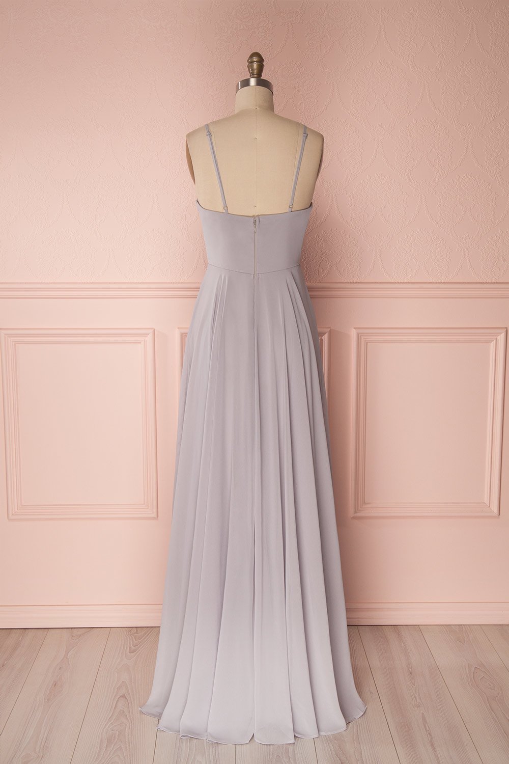 Aelis Grey Chiffon Pleated Plunging V-Neckline Gown | Boudoir 1861 6