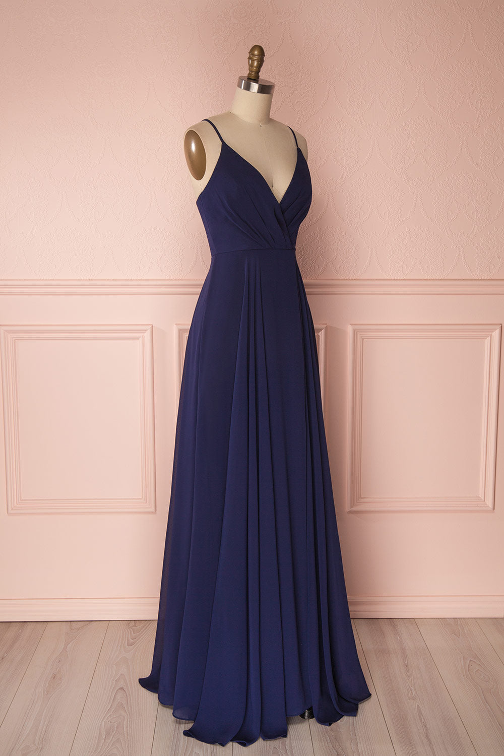 Aelis Navy Chiffon Pleated Plunging V-Neckline Gown | Boudoir 1861 4