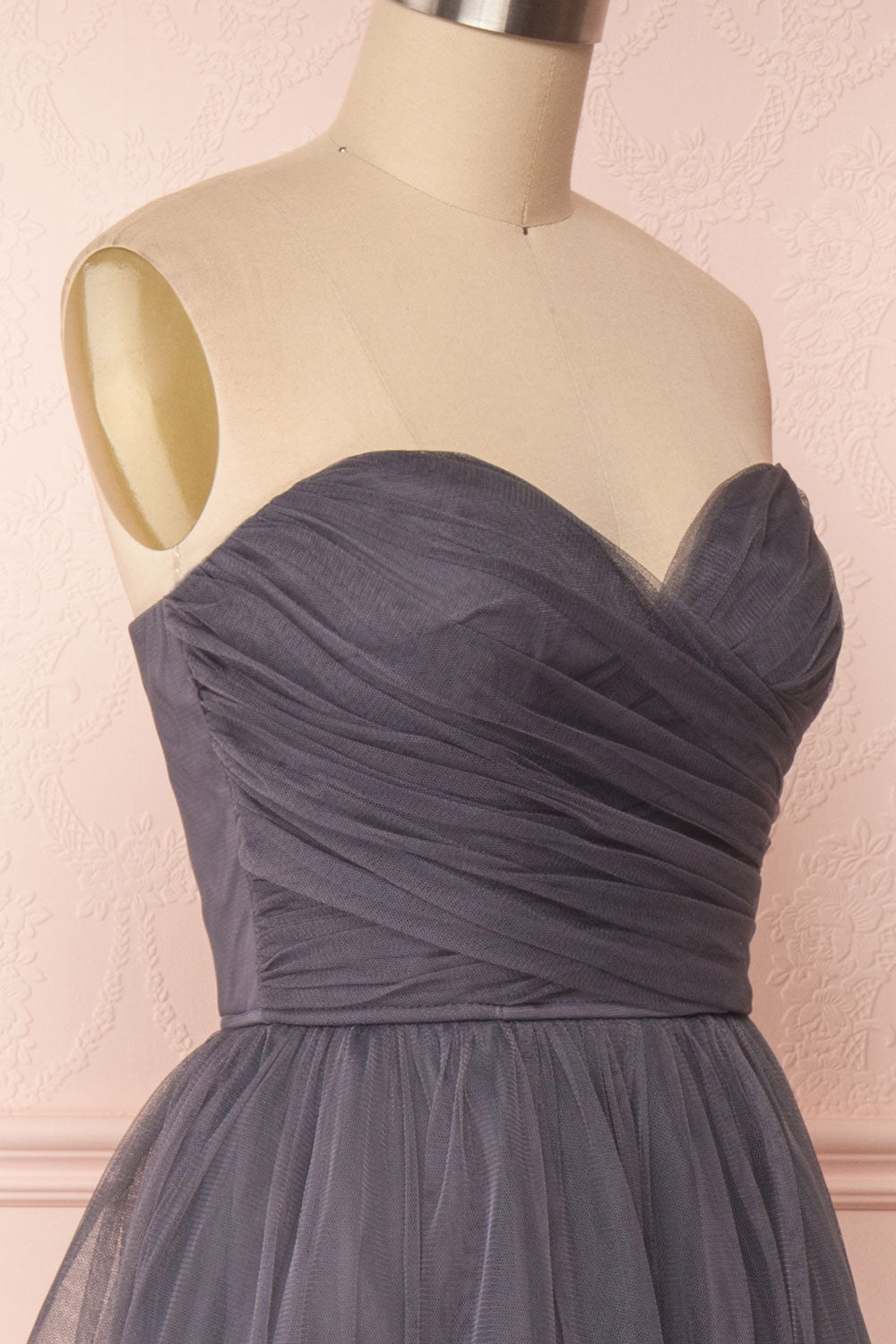 Aerie Charcoal Grey Tulle & Mesh A-Line Maxi Dress | Boutique 1861 side close-up