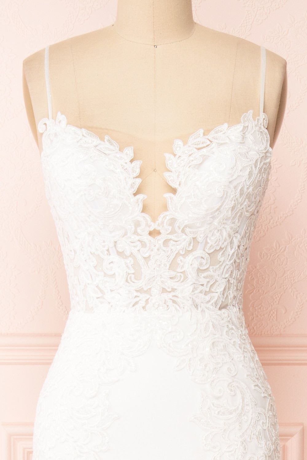 Aerlene White Embroidered Maxi Bridal Dress | Boudoir 1861 front close-up