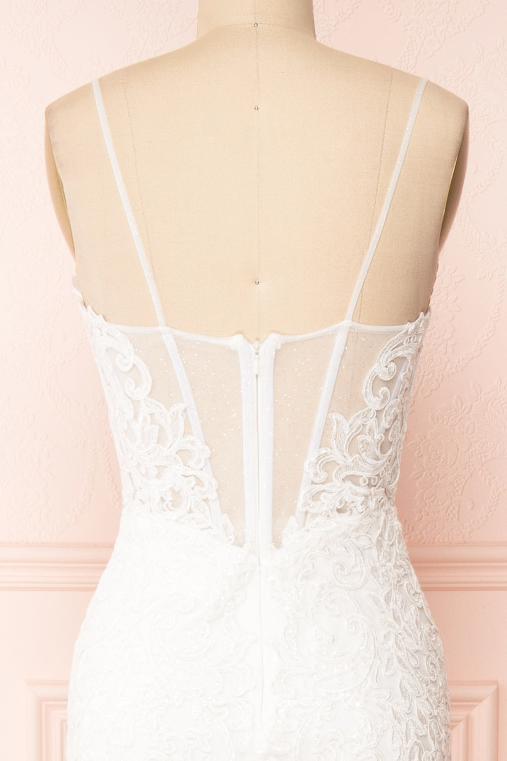 Aerlene White Embroidered Maxi Bridal Dress | Boudoir 1861 back close-up