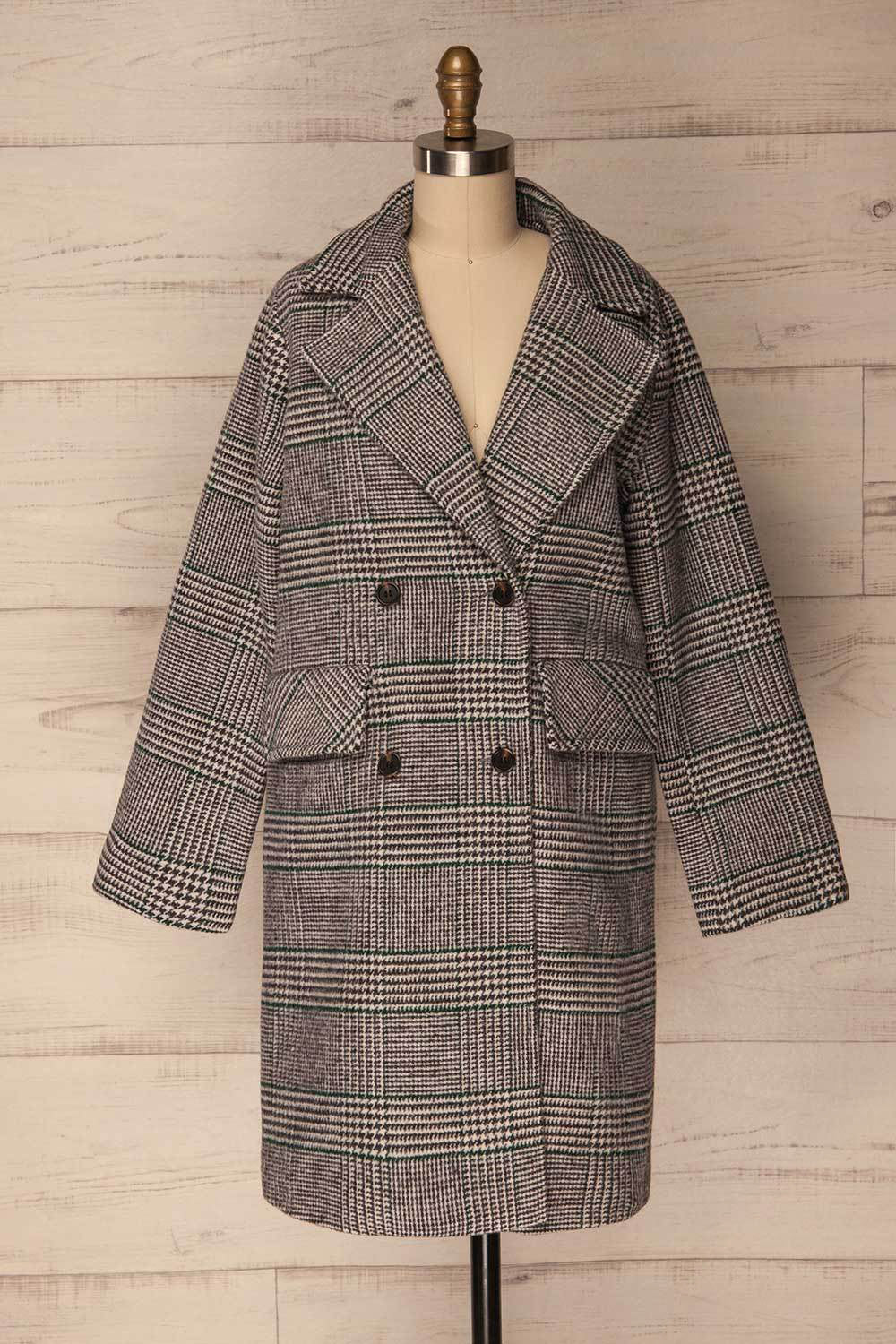 Afarnes Grey Plaid Double Breasted Coat | La Petite Garçonne