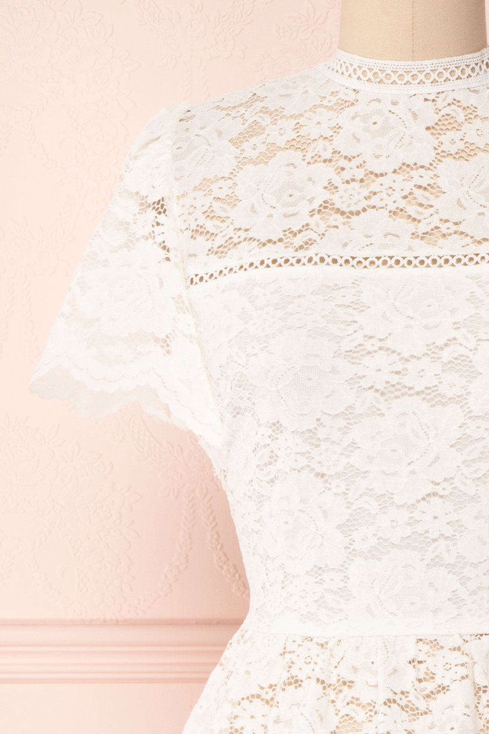 Agafya White Short Sleeved Lace Top with Peplum | Boudoir 1861 2