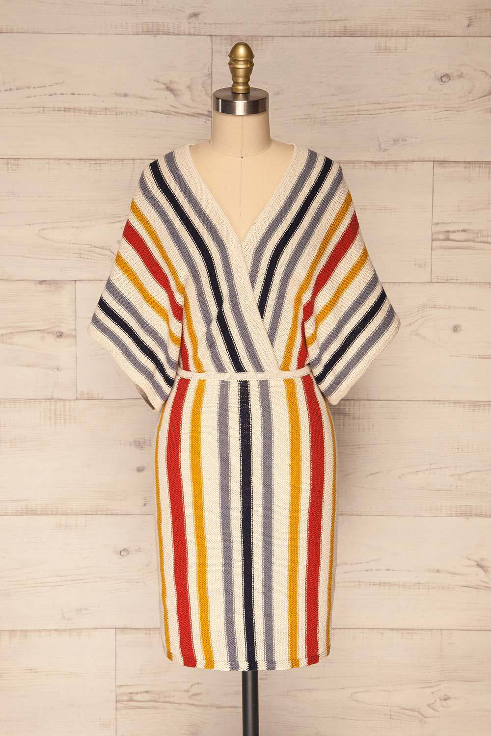Agnita Striped Fitted Dress w/ Batwing Sleeves | La Petite Garçonne