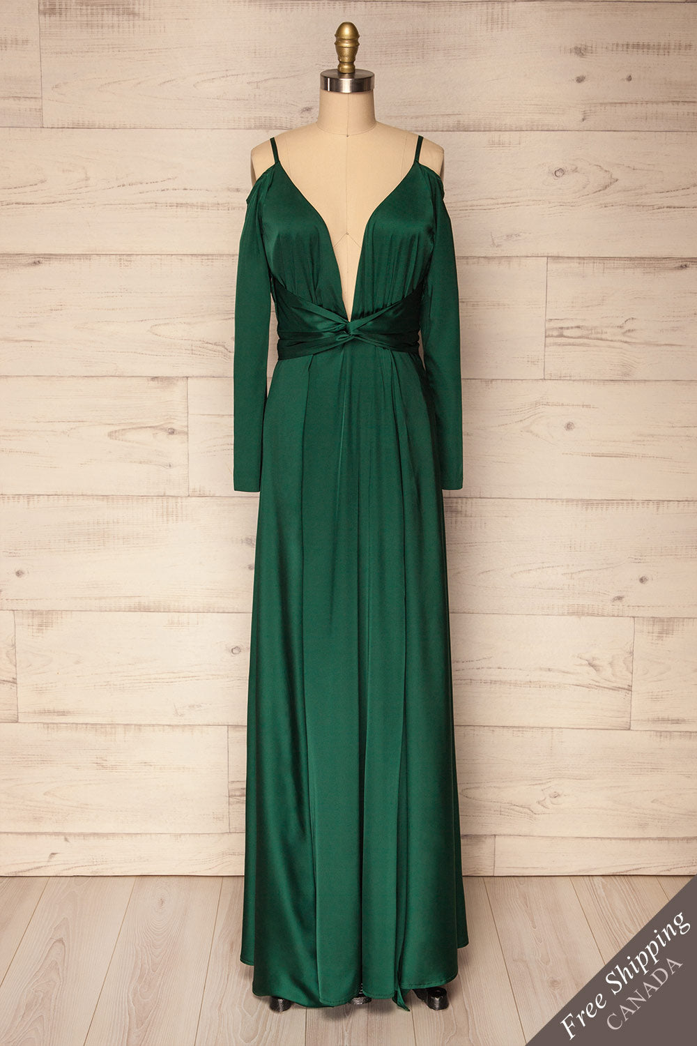 Agras Forest Green Satin Maxi Dress | La Petite Garçonne