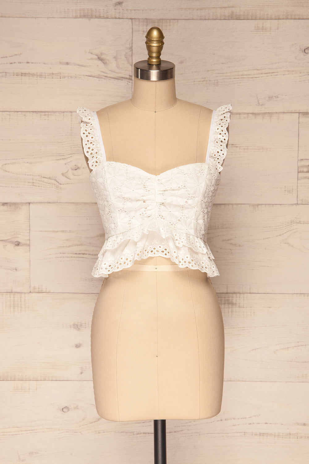 Aguamasa White Lace Ruffled Crop Top | La Petite Garçonne 1