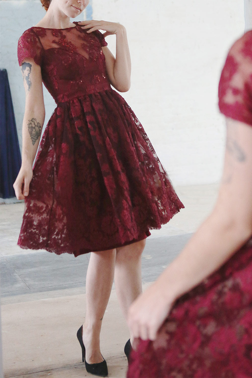 Agun Bourgogne Burgundy Floral Embroidered Dress | Boutique 1861