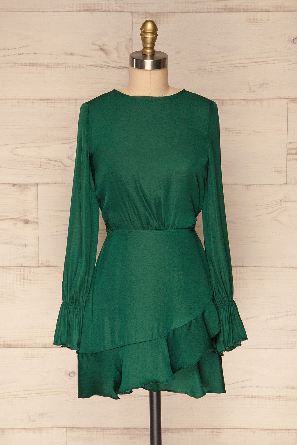 Agyalka Forest Green Satin A-Line Cocktail Dress | La Petite Garçonne