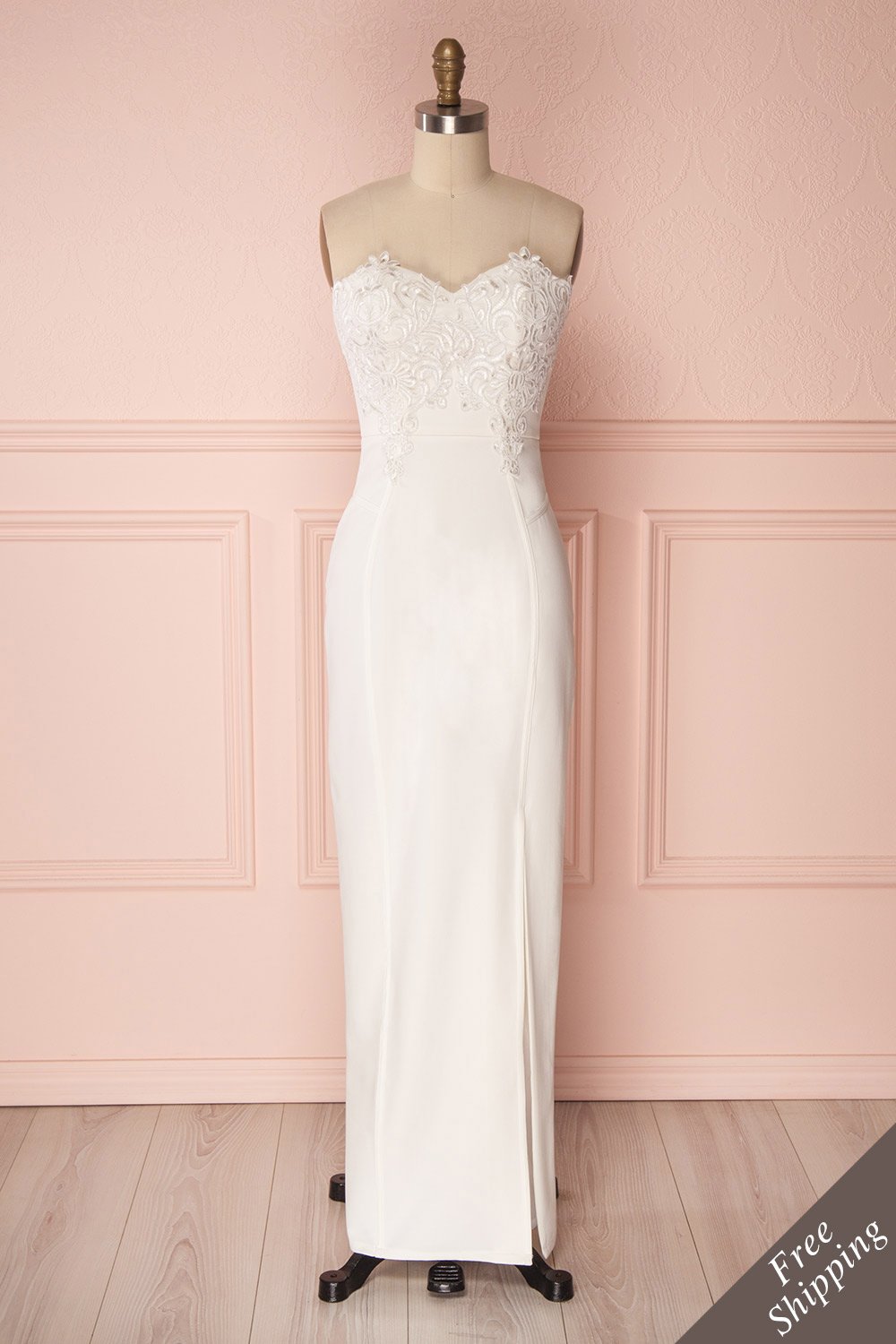 Ailys Jour White Embroidered Fitted Bustier Dress | Boudoir 1861