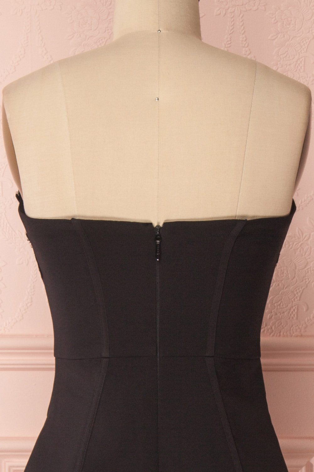 Ailys Nuit Black Embroidered Fitted Bustier Dress | Boutique 1861