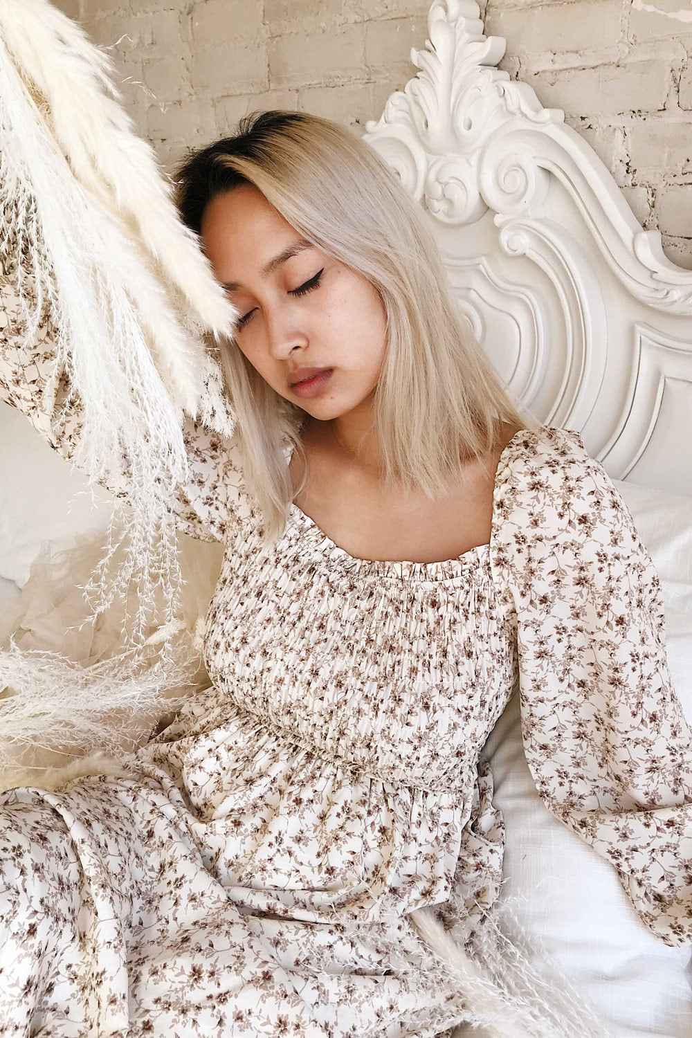 Aimee Cream Square Neck Floral Midi Dress | Boutique 1861 model