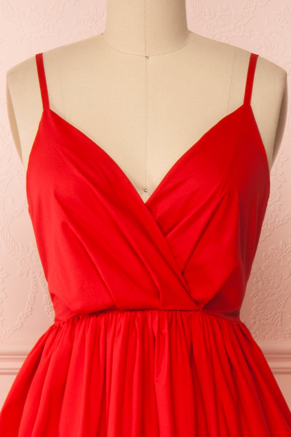 Aislin Red A-Line Short Dress | Boutique 1861 front close-up