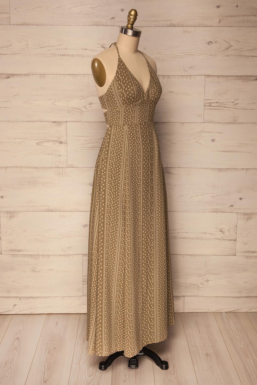 Aitolikon Olive & Cream Patterned Boho Maxi Dress | La Petite Garçonne 5
