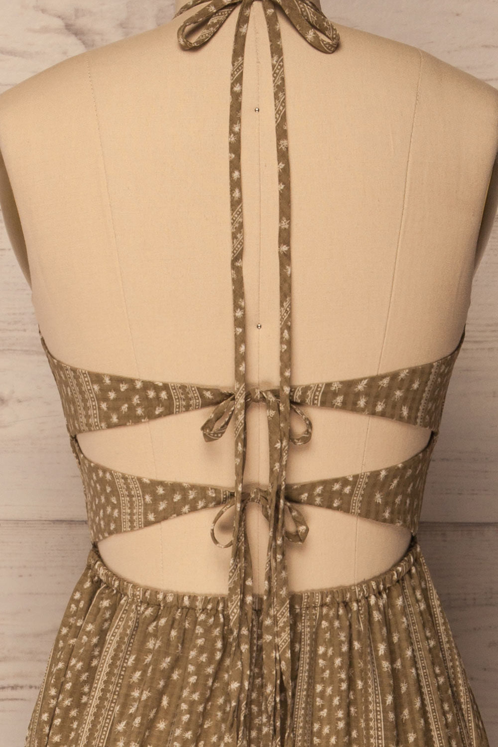 Aitolikon Olive & Cream Patterned Boho Maxi Dress | La Petite Garçonne 3